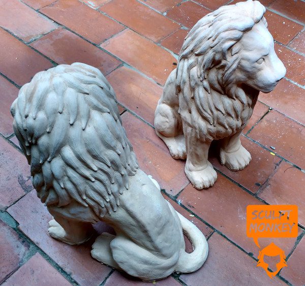 Stoneware Lions - Fired Pair